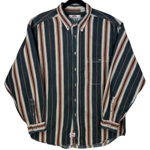 Vintage On the Brink Mens Shirt Large 80s 90s Striped Button Up Long Sleeve